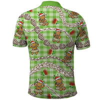 Green Palaka Hawaii Mele Kalikimaka Polo Shirt Ohia Lehua Shell Leis Funny Gingerbread Santa LT14 - Polynesian Pride