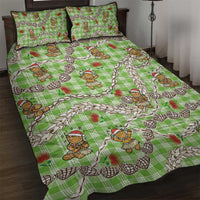 Green Palaka Hawaii Mele Kalikimaka Quilt Bed Set Ohia Lehua Shell Leis Funny Gingerbread Santa - Polynesian Pride