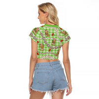 Green Palaka Hawaii Mele Kalikimaka Raglan Cropped T Shirt Ohia Lehua Shell Leis Funny Gingerbread Santa LT14 - Polynesian Pride