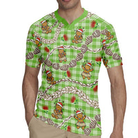 Green Palaka Hawaii Mele Kalikimaka Rugby Jersey Ohia Lehua Shell Leis Funny Gingerbread Santa - Polynesian Pride