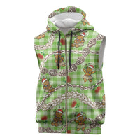 Green Palaka Hawaii Mele Kalikimaka Sleeveless Zip Hoodie Ohia Lehua Shell Leis Funny Gingerbread Santa - Polynesian Pride