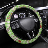 Green Palaka Hawaii Mele Kalikimaka Steering Wheel Cover Ohia Lehua Shell Leis Funny Gingerbread Santa - Polynesian Pride