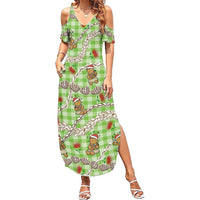 Green Palaka Hawaii Mele Kalikimaka Summer Maxi Dress Ohia Lehua Shell Leis Funny Gingerbread Santa LT14 Women Green - Polynesian Pride