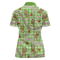 Green Palaka Hawaii Mele Kalikimaka Women Polo Shirt Ohia Lehua Shell Leis Funny Gingerbread Santa - Polynesian Pride