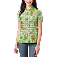 Green Palaka Hawaii Mele Kalikimaka Women Polo Shirt Ohia Lehua Shell Leis Funny Gingerbread Santa - Polynesian Pride