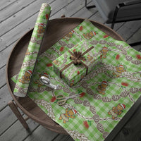 Green Palaka Hawaii Mele Kalikimaka Wrapping Paper Ohia Lehua Shell Leis Funny Gingerbread Santa - Polynesian Pride
