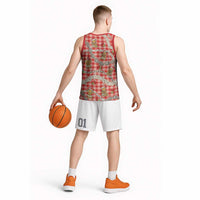 Red Palaka Hawaii Mele Kalikimaka Basketball Jersey Ohia Lehua Shell Leis Funny Gingerbread Santa - Polynesian Pride