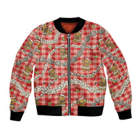 Red Palaka Hawaii Mele Kalikimaka Bomber Jacket Ohia Lehua Shell Leis Funny Gingerbread Santa - Polynesian Pride