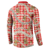 Red Palaka Hawaii Mele Kalikimaka Button Sweatshirt Ohia Lehua Shell Leis Funny Gingerbread Santa - Polynesian Pride