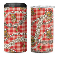 Red Palaka Hawaii Mele Kalikimaka 4 in 1 Can Cooler Tumbler Ohia Lehua Shell Leis Funny Gingerbread Santa - Polynesian Pride