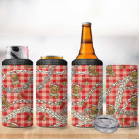 Red Palaka Hawaii Mele Kalikimaka 4 in 1 Can Cooler Tumbler Ohia Lehua Shell Leis Funny Gingerbread Santa - Polynesian Pride