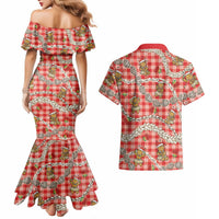 Red Palaka Hawaii Mele Kalikimaka Couples Matching Mermaid Dress and Hawaiian Shirt Ohia Lehua Shell Leis Funny Gingerbread Santa LT14 - Polynesian Pride