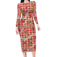 Red Palaka Hawaii Mele Kalikimaka Family Matching Long Sleeve Bodycon Dress and Hawaiian Shirt Ohia Lehua Shell Leis Funny Gingerbread Santa - Polynesian Pride