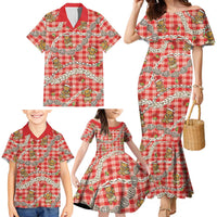 Red Palaka Hawaii Mele Kalikimaka Family Matching Mermaid Dress and Hawaiian Shirt Ohia Lehua Shell Leis Funny Gingerbread Santa - Polynesian Pride