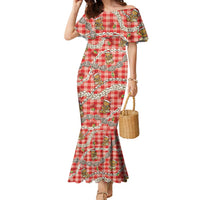 Red Palaka Hawaii Mele Kalikimaka Family Matching Mermaid Dress and Hawaiian Shirt Ohia Lehua Shell Leis Funny Gingerbread Santa - Polynesian Pride