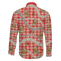 Red Palaka Hawaii Mele Kalikimaka Family Matching Off The Shoulder Long Sleeve Dress and Hawaiian Shirt Ohia Lehua Shell Leis Funny Gingerbread Santa - Polynesian Pride