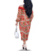 Red Palaka Hawaii Mele Kalikimaka Family Matching Off The Shoulder Long Sleeve Dress and Hawaiian Shirt Ohia Lehua Shell Leis Funny Gingerbread Santa - Polynesian Pride
