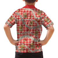 Red Palaka Hawaii Mele Kalikimaka Family Matching Off Shoulder Maxi Dress and Hawaiian Shirt Ohia Lehua Shell Leis Funny Gingerbread Santa - Polynesian Pride