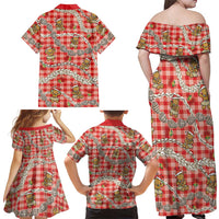 Red Palaka Hawaii Mele Kalikimaka Family Matching Off Shoulder Maxi Dress and Hawaiian Shirt Ohia Lehua Shell Leis Funny Gingerbread Santa - Polynesian Pride