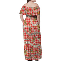 Red Palaka Hawaii Mele Kalikimaka Family Matching Off Shoulder Maxi Dress and Hawaiian Shirt Ohia Lehua Shell Leis Funny Gingerbread Santa - Polynesian Pride