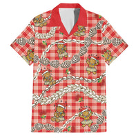 Red Palaka Hawaii Mele Kalikimaka Family Matching Short Sleeve Bodycon Dress and Hawaiian Shirt Ohia Lehua Shell Leis Funny Gingerbread Santa - Polynesian Pride