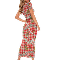 Red Palaka Hawaii Mele Kalikimaka Family Matching Short Sleeve Bodycon Dress and Hawaiian Shirt Ohia Lehua Shell Leis Funny Gingerbread Santa - Polynesian Pride