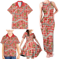 Red Palaka Hawaii Mele Kalikimaka Family Matching Tank Maxi Dress and Hawaiian Shirt Ohia Lehua Shell Leis Funny Gingerbread Santa - Polynesian Pride