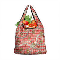 Red Palaka Hawaii Mele Kalikimaka Grocery Bag Ohia Lehua Shell Leis Funny Gingerbread Santa - Polynesian Pride