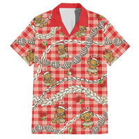 Red Palaka Hawaii Mele Kalikimaka Hawaiian Shirt Ohia Lehua Shell Leis Funny Gingerbread Santa LT14 Red - Polynesian Pride