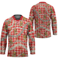 Red Palaka Hawaii Mele Kalikimaka Hockey Jersey Ohia Lehua Shell Leis Funny Gingerbread Santa - Polynesian Pride