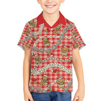 Red Palaka Hawaii Mele Kalikimaka Kid Hawaiian Shirt Ohia Lehua Shell Leis Funny Gingerbread Santa - Polynesian Pride
