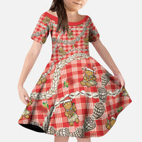 Red Palaka Hawaii Mele Kalikimaka Kid Short Sleeve Dress Ohia Lehua Shell Leis Funny Gingerbread Santa LT14 KID Red - Polynesian Pride