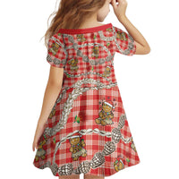 Red Palaka Hawaii Mele Kalikimaka Kid Short Sleeve Dress Ohia Lehua Shell Leis Funny Gingerbread Santa LT14 - Polynesian Pride