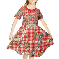 Red Palaka Hawaii Mele Kalikimaka Kid Short Sleeve Dress Ohia Lehua Shell Leis Funny Gingerbread Santa LT14 - Polynesian Pride