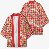 Red Palaka Hawaii Mele Kalikimaka Kimono Ohia Lehua Shell Leis Funny Gingerbread Santa LT14 - Polynesian Pride