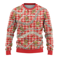 Red Palaka Hawaii Mele Kalikimaka Ugly Christmas Sweater Ohia Lehua Shell Leis Funny Gingerbread Santa - Polynesian Pride