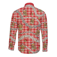 Red Palaka Hawaii Mele Kalikimaka Long Sleeve Button Shirt Ohia Lehua Shell Leis Funny Gingerbread Santa - Polynesian Pride