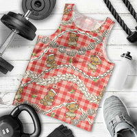 Red Palaka Hawaii Mele Kalikimaka Men Tank Top Ohia Lehua Shell Leis Funny Gingerbread Santa - Polynesian Pride