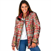 Red Palaka Hawaii Mele Kalikimaka Padded Jacket Ohia Lehua Shell Leis Funny Gingerbread Santa LT14 Women Red - Polynesian Pride