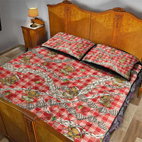 Red Palaka Hawaii Mele Kalikimaka Quilt Bed Set Ohia Lehua Shell Leis Funny Gingerbread Santa - Polynesian Pride