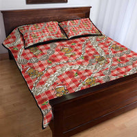 Red Palaka Hawaii Mele Kalikimaka Quilt Bed Set Ohia Lehua Shell Leis Funny Gingerbread Santa - Polynesian Pride