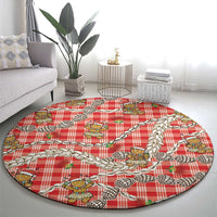 Red Palaka Hawaii Mele Kalikimaka Round Carpet Ohia Lehua Shell Leis Funny Gingerbread Santa - Polynesian Pride