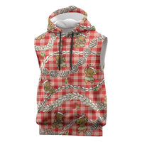 Red Palaka Hawaii Mele Kalikimaka Sleeveless Hoodie Ohia Lehua Shell Leis Funny Gingerbread Santa LT14 Red - Polynesian Pride