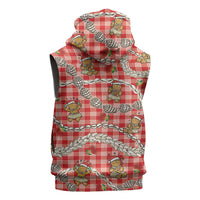 Red Palaka Hawaii Mele Kalikimaka Sleeveless Hoodie Ohia Lehua Shell Leis Funny Gingerbread Santa LT14 - Polynesian Pride