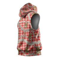 Red Palaka Hawaii Mele Kalikimaka Sleeveless Hoodie Ohia Lehua Shell Leis Funny Gingerbread Santa LT14 - Polynesian Pride