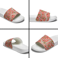 Red Palaka Hawaii Mele Kalikimaka Slide Sandals Ohia Lehua Shell Leis Funny Gingerbread Santa - Polynesian Pride