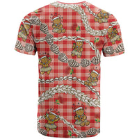 Red Palaka Hawaii Mele Kalikimaka T Shirt Ohia Lehua Shell Leis Funny Gingerbread Santa - Polynesian Pride