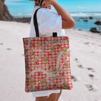 Red Palaka Hawaii Mele Kalikimaka Tote Bag Ohia Lehua Shell Leis Funny Gingerbread Santa LT14 - Polynesian Pride