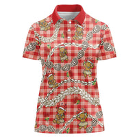 Red Palaka Hawaii Mele Kalikimaka Women Polo Shirt Ohia Lehua Shell Leis Funny Gingerbread Santa LT14 Female Red - Polynesian Pride