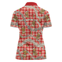 Red Palaka Hawaii Mele Kalikimaka Women Polo Shirt Ohia Lehua Shell Leis Funny Gingerbread Santa LT14 - Polynesian Pride